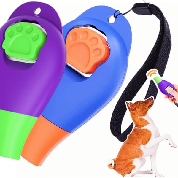 Dog Training Clicker with Whistle and Wrist Strap - Positive Behavior Reinforcer for Pets - All Ages, Puppy and Adult Dogs - Use to Reward and Train - Dog Whistle Included (Purple)