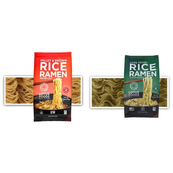 Lotus Foods Variety Pack - Organic Millet & Brown Rice Ramen Noodles with Red Miso Soup + Gourmet Jade Pearl Rice Ramen Noodles with Miso Soup, Japanese Noodles & Broth - 10, 2.8 oz. Packs of Each