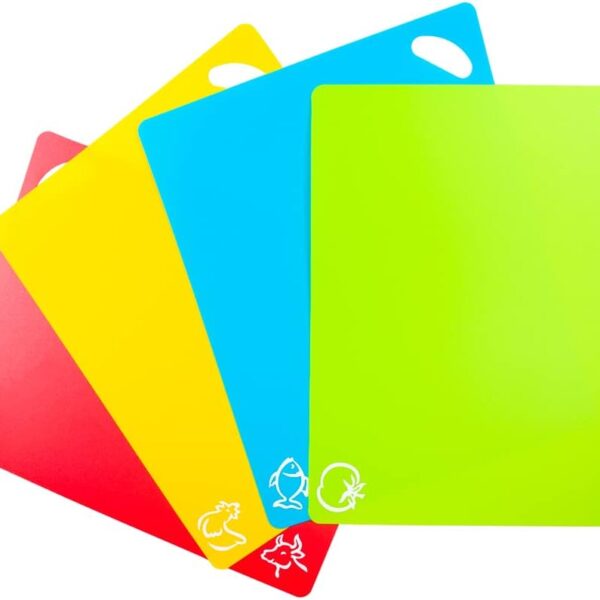 Kimmoker Flexible Cutting Boards Set, Cutting Board Mats for Cooking, Colored Cutting Board Set with Easy-Grip Handles, Flexible Plastic Cutting Sheet Set of 4 (1)