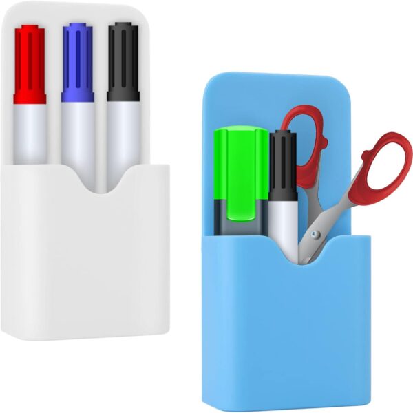 Cobee  2 Pcs Magnetic Marker Holders, Dry Erase Marker Pen Holder Whiteboard Eraser Organizer Magenetic Cup Stroage Holder for Refrigerator Whiteboard Cabinet Locker Home Office Supplies