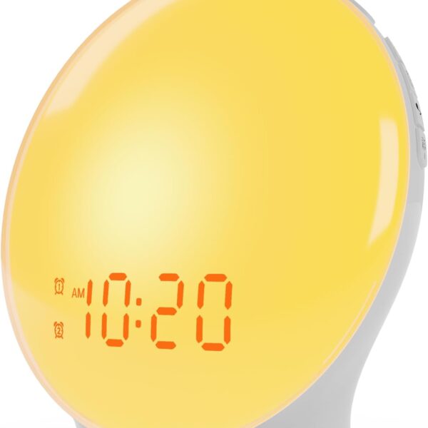 Wake Up Light Sunrise Alarm Clock for Kids, Heavy Sleepers, Bedroom, with Sunrise Simulation, Fall Asleep, Dual Alarms, FM Radio, Snooze, Nightlight, Colorful Lights, 7 Natural Sounds, Ideal for Gift