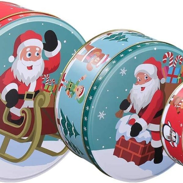 HEMOTON Premium Christmas Tinplate Cookie Tins Set of 3 - Decorative Cookie Gift Tins, Candies Biscuits Treat Boxes Small Gift Case