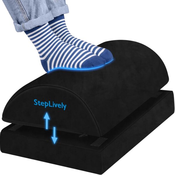 StepLively Foot Rest for Under Desk at Work, Comfortable Foot Stool with 2 Adjustable Heights, Footrest with Washable Cover, for Back & Hip Pain Relief, Suitable for Office, Home and Car (Black)