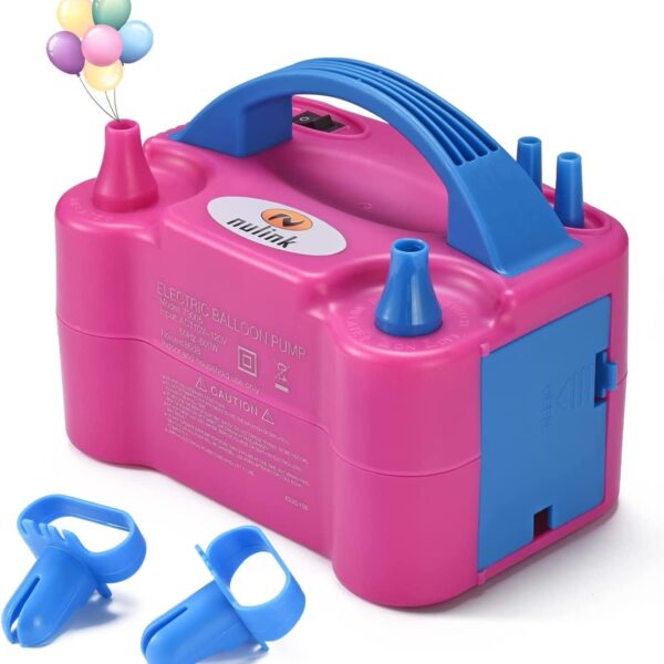 NuLink Electric Portable Dual Nozzle Balloon Blower Pump Inflation for Decoration, Party [110V~120V, 600W, Rose Red]