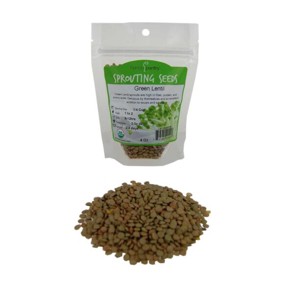 Certified Organic Dried Green Lentil Sprouting Seed: 4 Oz - Handy Pantry Brand: Dry Lentils for Planting Garden Seeds, Soup, Cooking or Sprout Salad, Sprouts