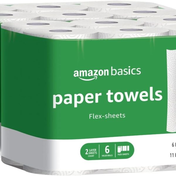 Amazon Basics 2-Ply Paper Towels, Flex-Sheets, 150 Sheets per Roll, 12 Rolls (2 Packs of 6), White