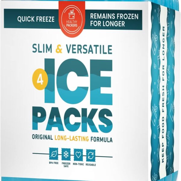 Healthy Packers Ice Packs for Coolers - Freezer Packs - Original Cool Pack | Cooler Accessories for the Beach, Camping and Fishing | Slim & Long-Lasting Reusable Ice Pack for Lunch Box (Set of 4)