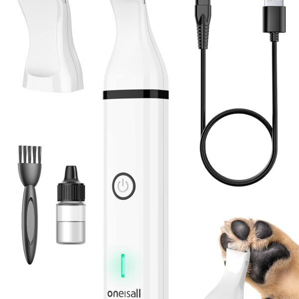 oneisall Dog Clippers with Double Blades,Cordless Small Pet Hair Grooming Trimmer,Low Noise for Trimming Dog's Hair Around Paws, Eyes, Ears, Face, Rump (White)