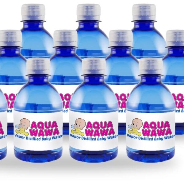 AQUAWAWA Nursery Water for Babies 12 Pack 8 oz Bottles Purified Vapor Distilled | Single Serve | Lightweight for Diaper Bag | BPA, Fluoride, Chemical and Mineral Free | Dr Recommended, Clean, Fresh