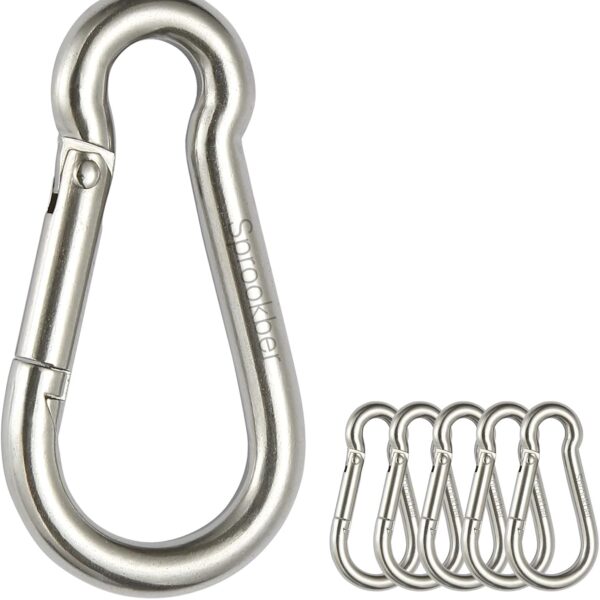 sprookber Stainless Steel Spring Snap Hook Carabiner - 304 Stainless Steel Clips, Set of 6