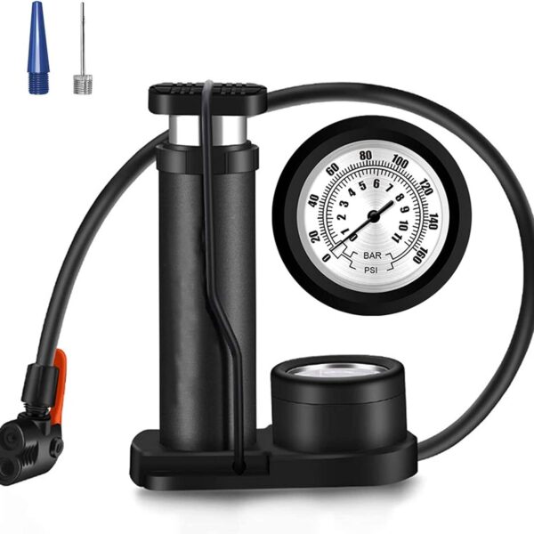 Bike Pump Ball Pumps with Pressure Gauge Mini Bicycle Foot Pump with Needles, Portable Bike Tire Pump, Universal Presta & Schrader Valves, GOTINSN Air Pump Balloon Inflatable Toy Inflator Adapte