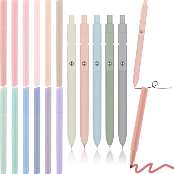 17 Pcs Bible Highlighters and Pens No Bleed Through Aesthetic Stationary Set 12 Pastel Highlighter Colored Markers 5 Cute Gel Pens for Journaling Planner Study School Office Supplies (Smart Style)