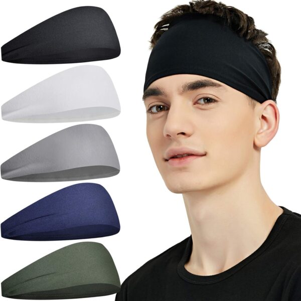 Pilamor Sports Headbands for Men (5 Pack),Moisture Wicking Workout Headband, Sweatband Headbands for Running,Cycling,Football,Yoga,Hairband for Women and Men