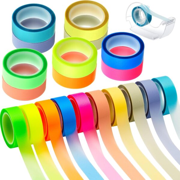 Outus 20 Roll 10 Colours Highlighter Tape Removable 1/2 Inch x 16.4 ft Per Roll Fluorescent Neon Tapes Tape Refills Highlighting Strips with Tape Dispensers for Teacher Student Reading Office Supplies