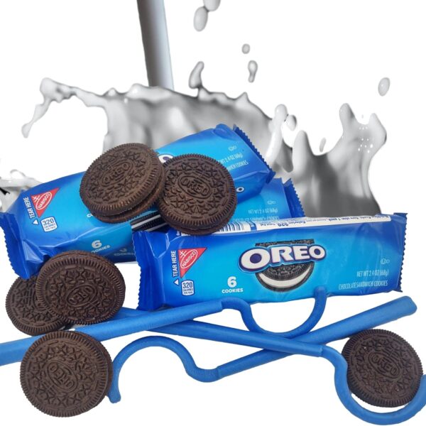 COOKIE DIP AND OREO COOKIES. Three Packages Of Six Cream Filled Sandwich Cookies With Three Milk Dippers Kitchen Utensils Blue Dunking Tools (3 Snack Packs, 6 Items Total)