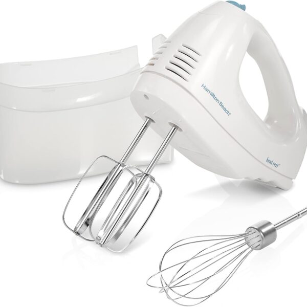 Hamilton Beach 6-Speed Electric Hand Mixer with Whisk, Traditional Beaters, Snap-On Storage Case, White