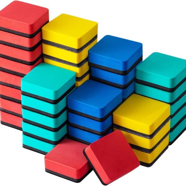 Dry Erase Erasers, Eeoyu 40 Pack Magnetic Whiteboard Dry Erasers Chalkboard Cleaner Wiper for Kids and Classroom Teacher Supplies Home and Office, 4 Colors