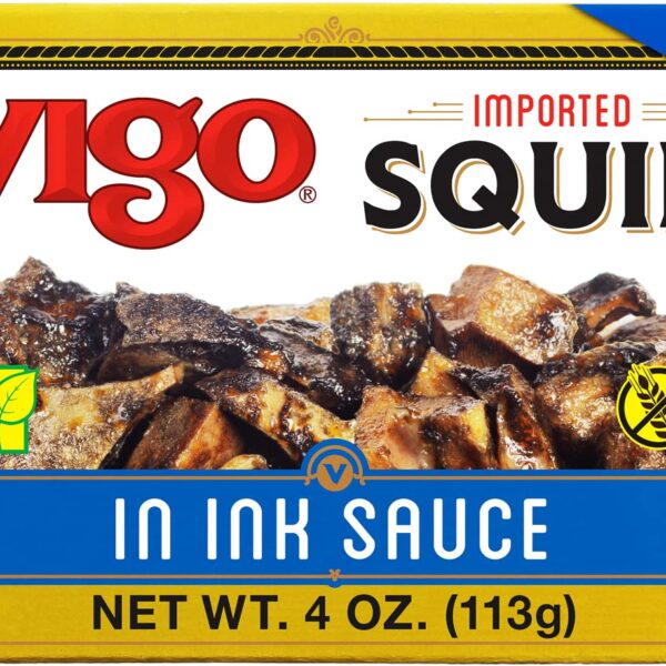 Vigo Premium Imported Canned Seafood, Squid in Ink Sauce, Specialty Flavored, Perfect for Recipes and Dishes (Squid in Ink Sauce, 4 Ounce (Pack of 1))