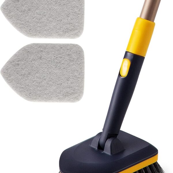 Yocada Tub Tile Scrubber Brush 2 in 1 Cleaning Brush 58.2" Adjustable Telescopic Pole Stiff Bristles Scouring Pads for Cleaning Bathroom Kitchen Toilet Wall Tub Tile Sink Non-Scratch