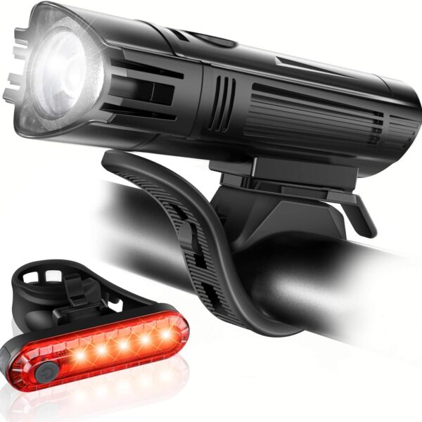 Ascher Ultra Bright USB Rechargeable Bike Light Set, Powerful Bicycle Front Headlight and Back Taillight, 4 Light Modes, Easy to Install for Men Women Kids Road Mountain Cycling