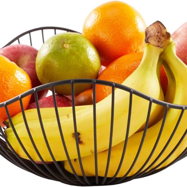 Glory to you Fruit Bowls for Kitchen Counter, Metal Wave Wire Fruit Basket, Black Holder Storage for Vegetable Snack Bread Serving Candy Table Dining