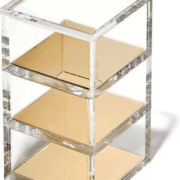 OfficeGoods 3 Tier Stackable Acrylic Organizer w/Gold Base - Functional & Elegant Desk Organizer for Office or Home - Helps Keep All Your Little Bits Together - Gold/Square
