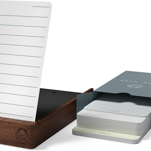 Undated Daily Productivity Planner Checklist - 120 To Do List Cards, 10 Goal Setting Cards, Walnut Stand and Card Holder - Perfect Note Pads for Work Desk - ADHD Office Accessories - Effective Task Analog Organizer Notebook