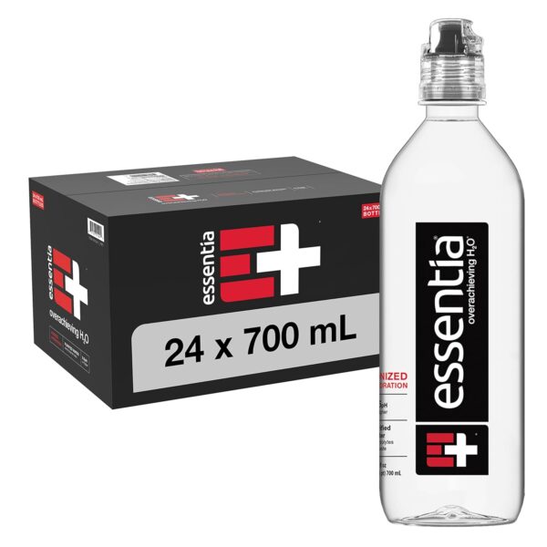 Essentia Bottled Water, Ionized Alkaline Water; 99.9% Pure, Infused with Electrolytes, 9.5 pH or Higher with a Clean, Smooth Taste, 23.67 Fl Oz (Pack of 24)
