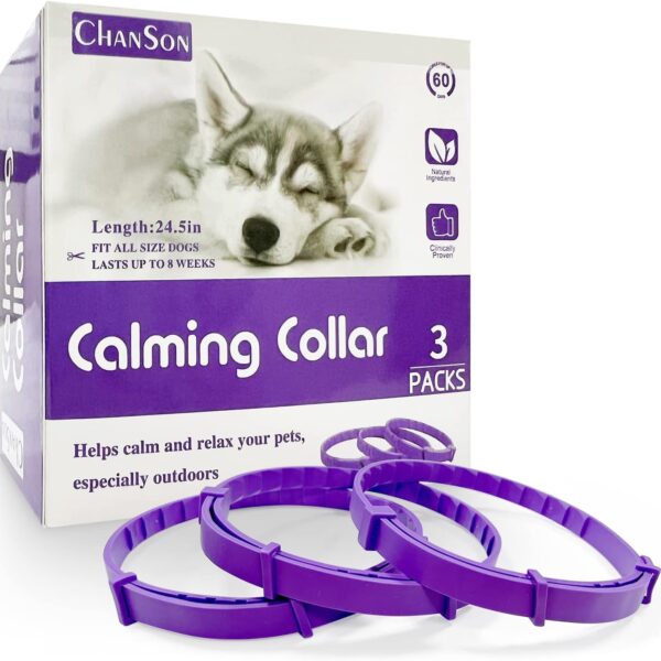 Calming Collar for Dogs 3 Packs, Dog Anxiety Relief, Pheromone Dog Calming Collar, Adjustable Relax Comfortable Collar Separation Design for All Small, Medium, and Large Dogs (Purple)
