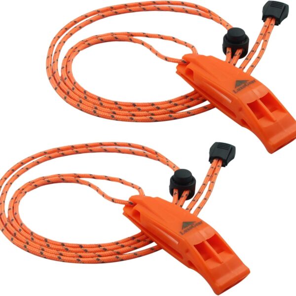LuxoGear Emergency Whistles with Lanyard Safety Whistle Survival Shrill Loud Blast for Kayak Life Vest Jacket Boating Fishing Boat Camping Hiking Hunting Rescue Signaling Kids Lifeguard Plastic 2 Pack
