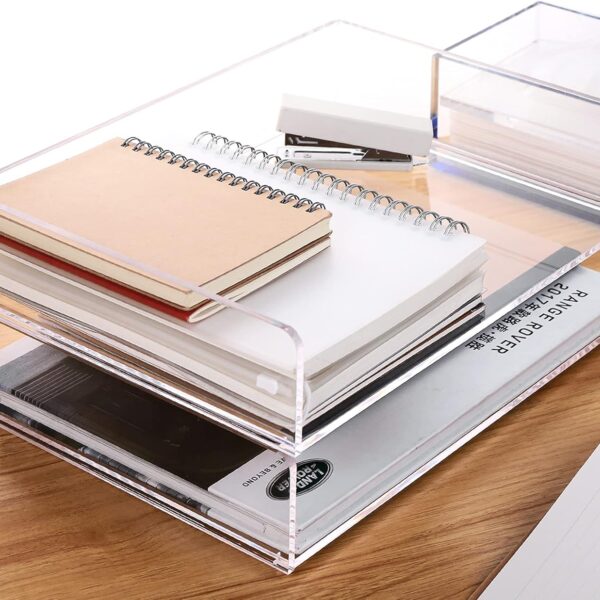 Paper Tray Organizer, Clear Acrylic Desk Organizers and Accessories, Office Supplies Organization, Stackable File Holder-Art Storage for School Classroom, Workspace Letter Tray-2 Pack/2 Tier
