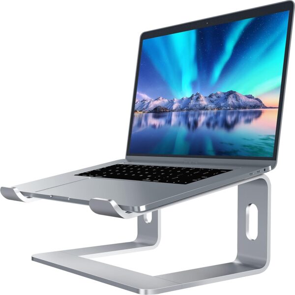 SOUNDANCE Laptop Stand, Aluminum Computer Riser, Ergonomic Laptops Elevator for Desk, Metal Holder Compatible with 10 to 15.6 Inches Notebook Computer, Silver