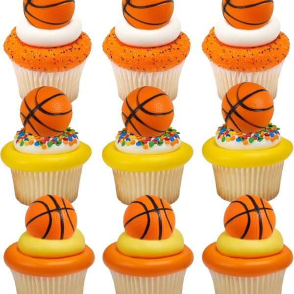 Gyufise 10Pcs Basketball Cake Toppers 3D Basketball Cake Pick Decorations for Sports Theme Babyshower Birthday Event Party Supply Decorations