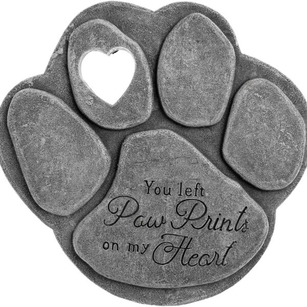 iHeartDogs Pet Memorial Garden Stone - 'You Left Paw Prints On My Heart' - Dog or Cat Bereavement Loss Gift