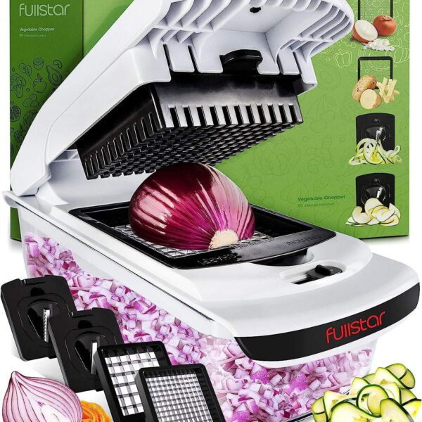 Fullstar Vegetable Chopper - Spiralizer Vegetable Slicer - Onion Chopper with Container - Pro Food Chopper - Slicer Dicer Cutter - (4 in 1, White)