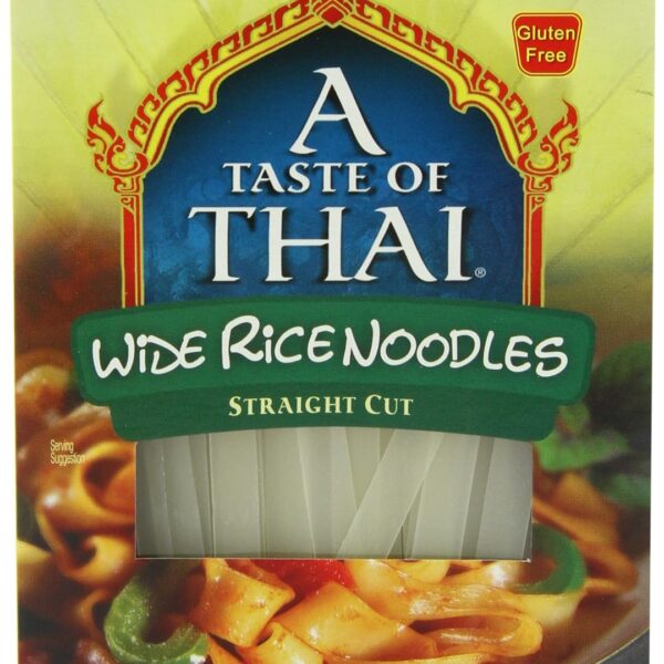 A Taste of Thai Wide Rice Noodles - 16oz Pack of 6 | Use in Stir-fries Soups & Stews | Great Side Dish or Vegan Meal | Gluten-free | No Preservatives | No Trans Fats | No MSG