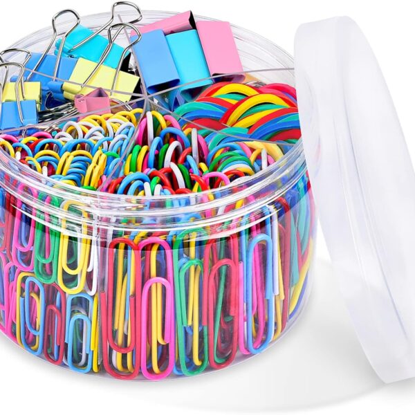 Binder Clips Paper Clips, Sopito 300pcs Colored Office Clips Set with Paper Clamps Paperclips Rubber Bands for Office and School Supplies, Assorted Sizes